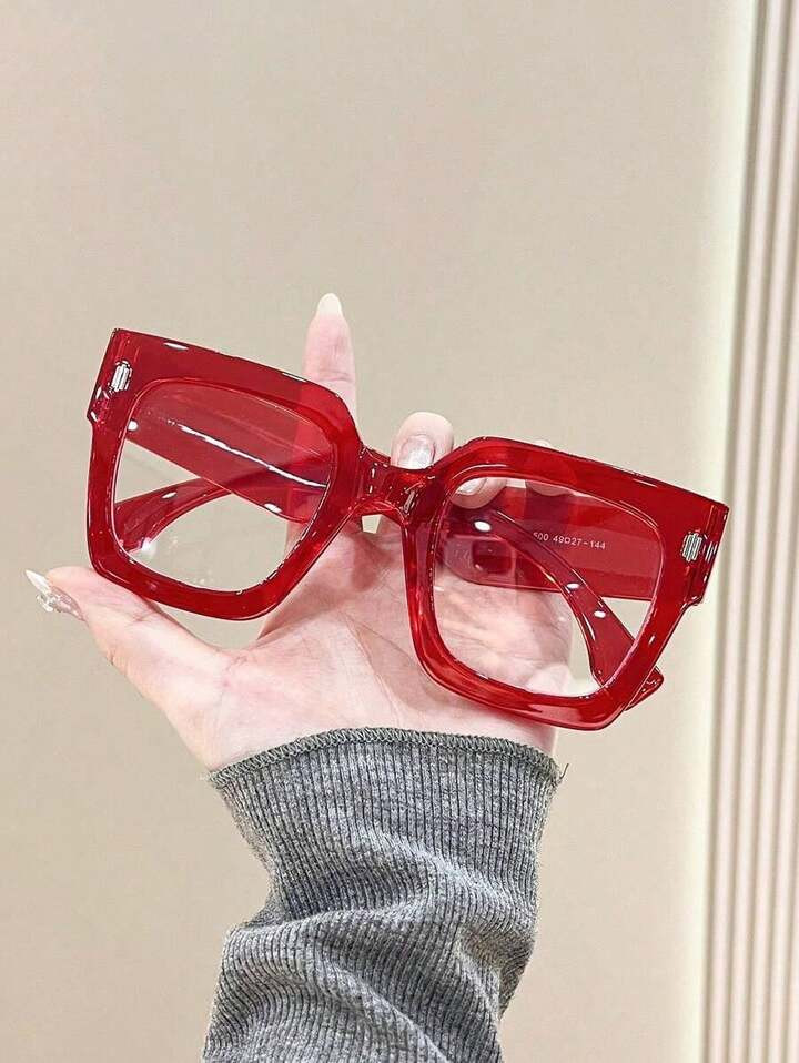 1pc Plastic Frame Big Square Transparent Fashion Clear Lens Glasses, Classic Design, Suitable For Both Men And Women, Modern Minimalist Style For Daily Life, Office, Reading, TV, And Mobile Phone | SHEIN