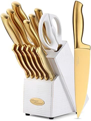 Marco Almond® MA21 Luxury Golden Knife Sets, Titanium Coated 14 Pieces Stainless Steel Hollow Ha... | Amazon (US)