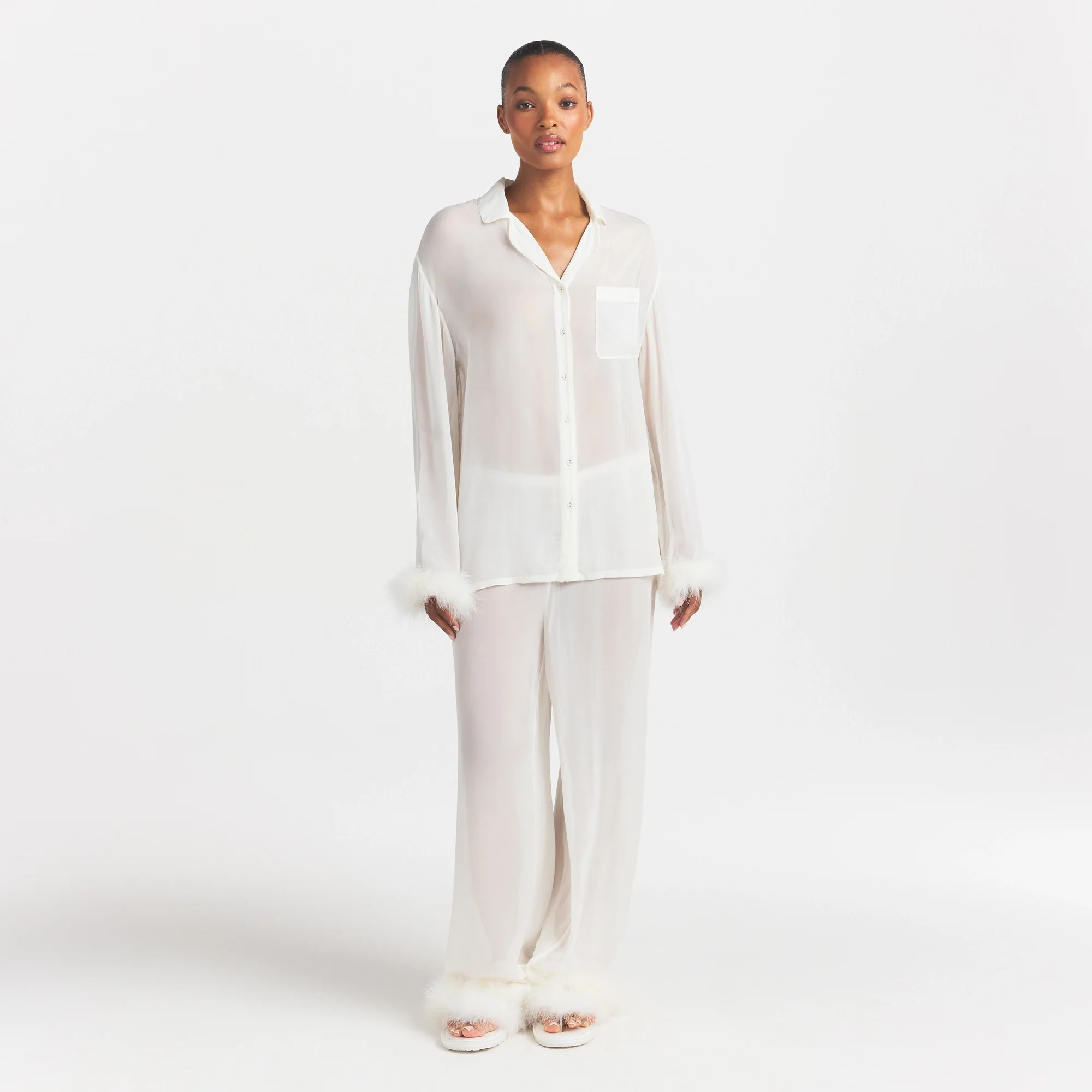 SKIMS Bridal Sleep Feather Trim Long Set | White | 3XL | SKIMS (US)