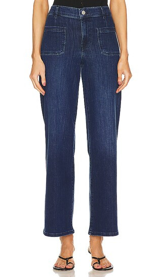 FRAME Le Slim Palazzo Bardot in Denim-Medium. Size 24, 25, 26, 28, 29, 30. | Revolve Clothing (Global)
