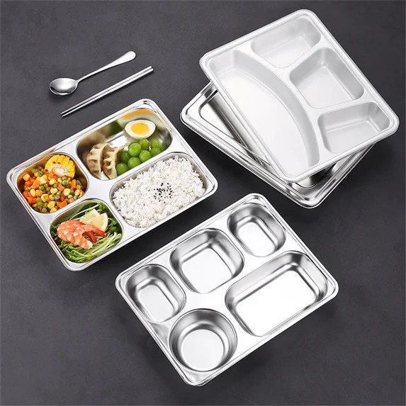Stainless Steel Compartment Food Tray, Food Grade Adult Canteen Platter, Multi Section Serving Pl... | Walmart (US)