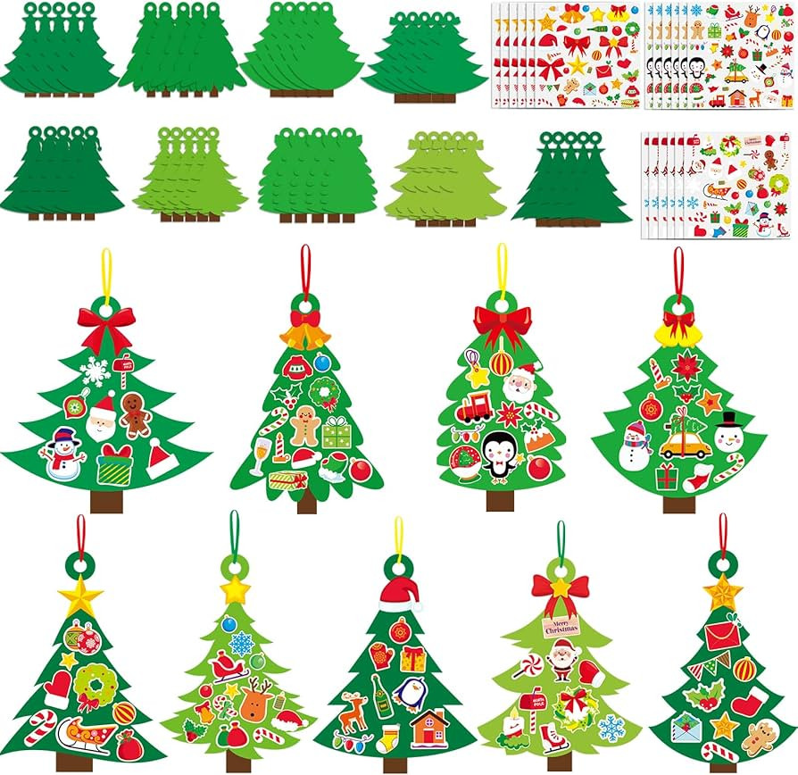 Qyeahkj 54 Sets Christmas Tree DIY Ornaments Craft Kit for Kids Toddlers Christmas Hanging Art Pr... | Amazon (US)