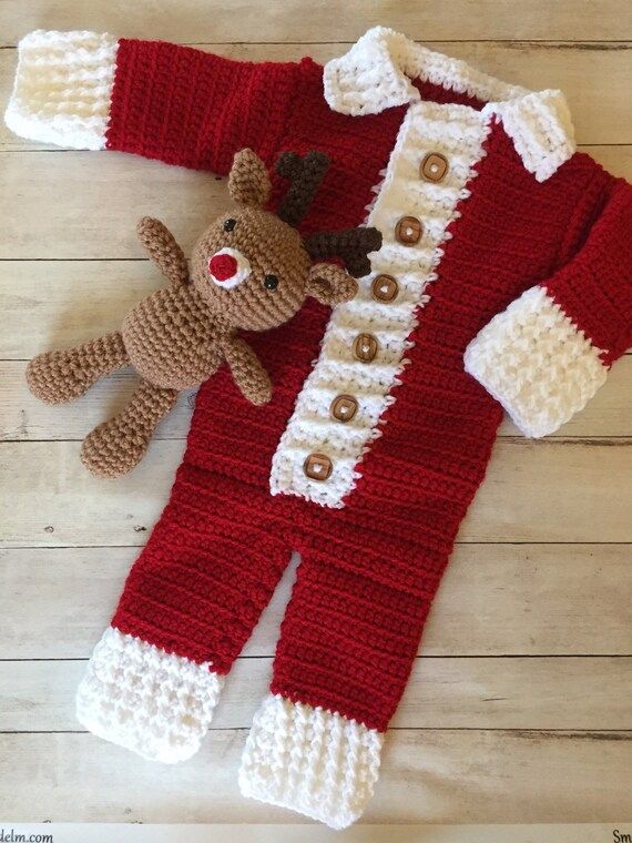 Crochet Christmas Longjohns and Rudolph Stuffie Set/Newborn Photography Prop/Christmas Eve/Christ... | Etsy (US)