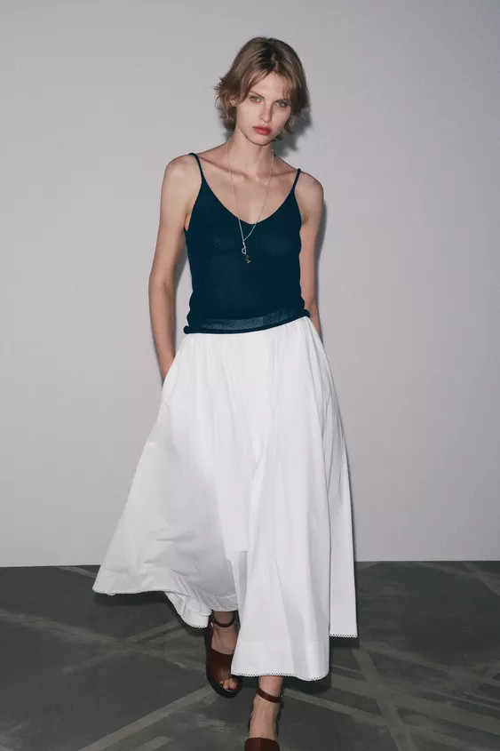 ZW COLLECTION POPLIN MIDI SKIRT | Zara UK