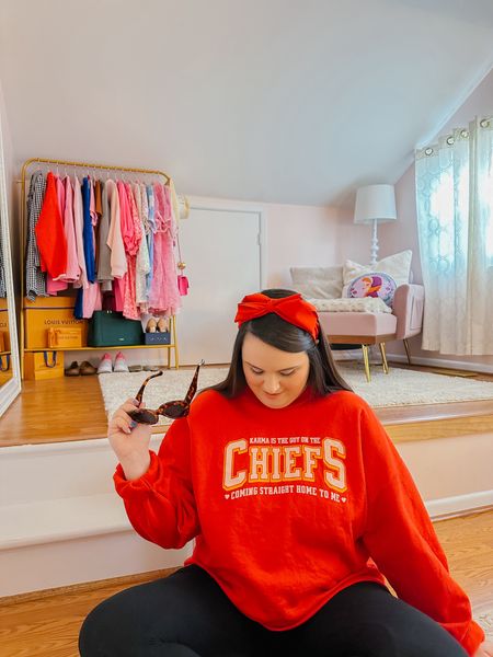 Karma is the guy on the chiefs, coming straight home to me✨♥️🏈 A cozy Taylor sweatshirt for the Super Bowl it is!🙌🏻 I truly don’t care who wins today, but had to have this Karma sweatshirt when I saw it! Taylor Swift, Travis Kelce, Football, Super Bowl, swiftie, Eras Tour 

#LTKMostLoved #LTKfindsunder50 #LTKmidsize