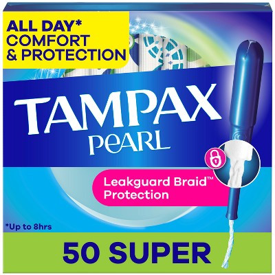 Tampax Pearl Tampons Super Absorbency with LeakGuard Braid - Unscented - 50ct | Target
