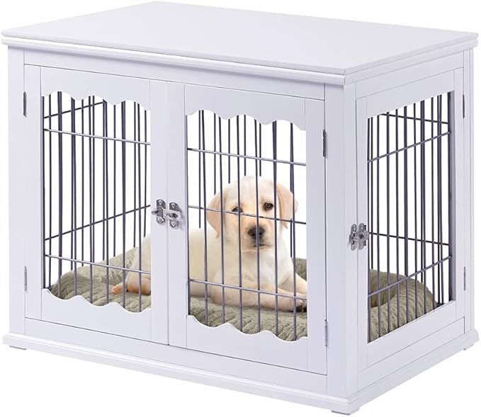 unipaws Furniture Style Dog Crate End Table with Cushion, Wooden Wire Pet Kennels with Double Doo... | Amazon (US)