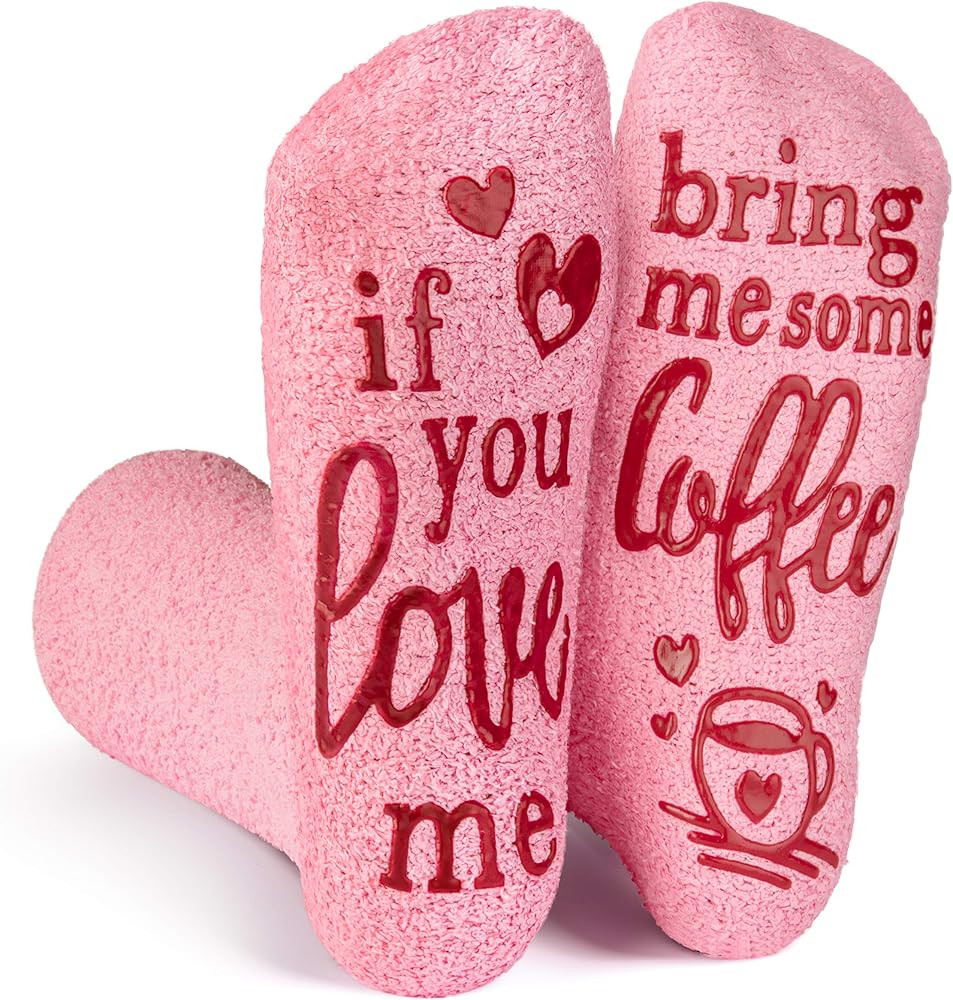 Lavley - Womens Novelty Socks - Soft Cozy Pink Fuzzy 'If You Love Me' Socks | Amazon (US)