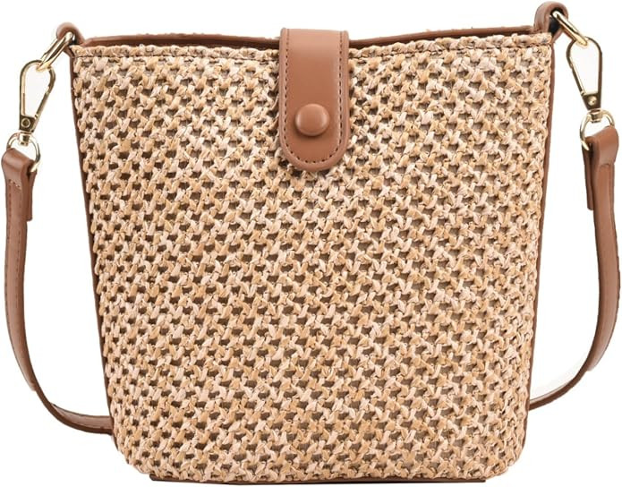 Women 2026 Summer Purse Straw Woven Cross Body Bucket Bag Trendy Shoulder Handbag Casual Tote Tra... | Amazon (US)