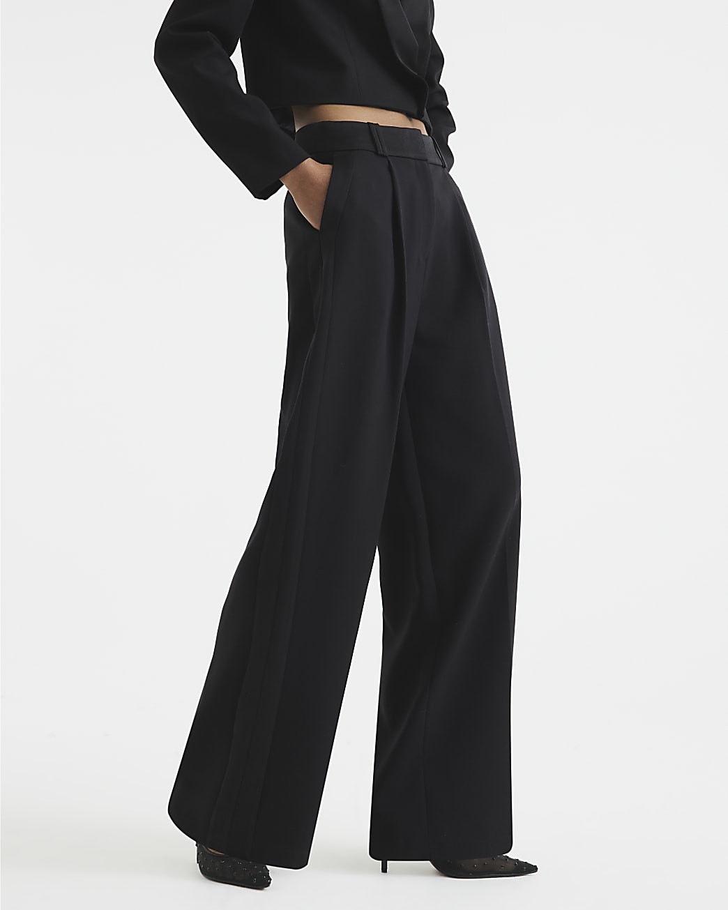 Black Wide Leg Tuxedo Trousers | River Island UK & IE