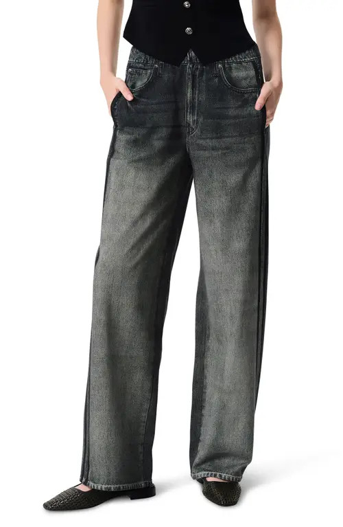 rag & bone Miramar Side Stripe High Waist Wide Leg Cotton Terry Sweatpant Track Pants in Washed Black at Nordstrom, Size Small | Nordstrom