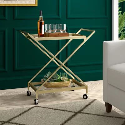 Gunnell Indoor Industrial Iron/Glass Bar Cart Gracie Oaks | Wayfair North America