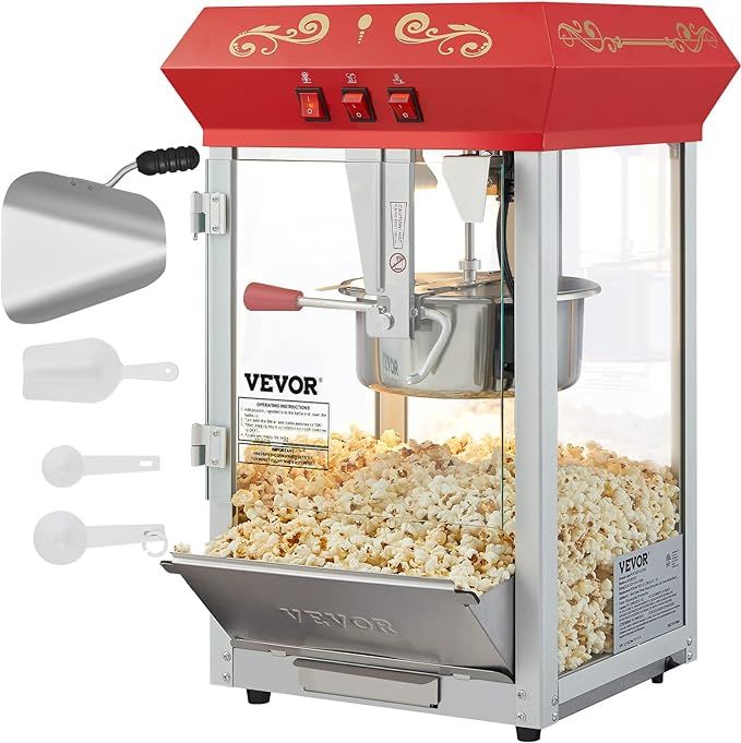 VEVOR Commercial Popcorn Machine, 8 Oz Kettle, 850 W Countertop Popcorn Maker for 48 Cups per Bat... | Amazon (US)