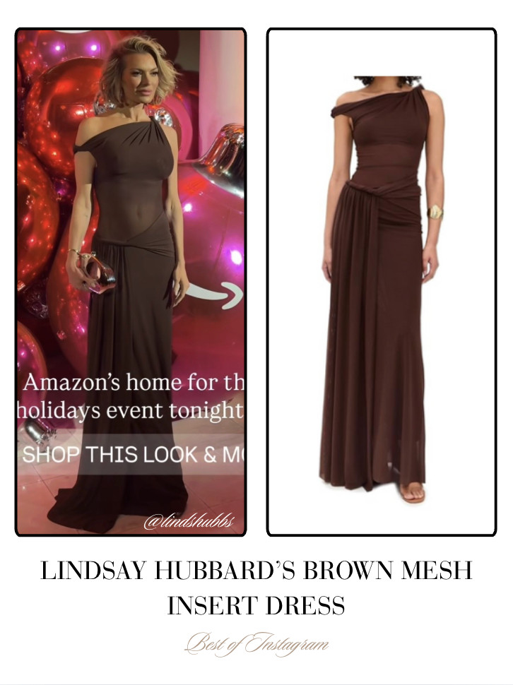 Lindsay Hubbard's Brown Mesh Insert Dress 📸 + Info= @lindshubbs 

 