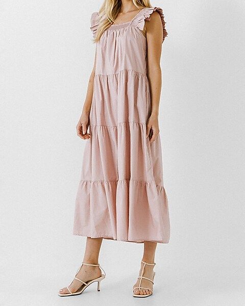 English Factory Ruffle Detail Midi Dress | Express