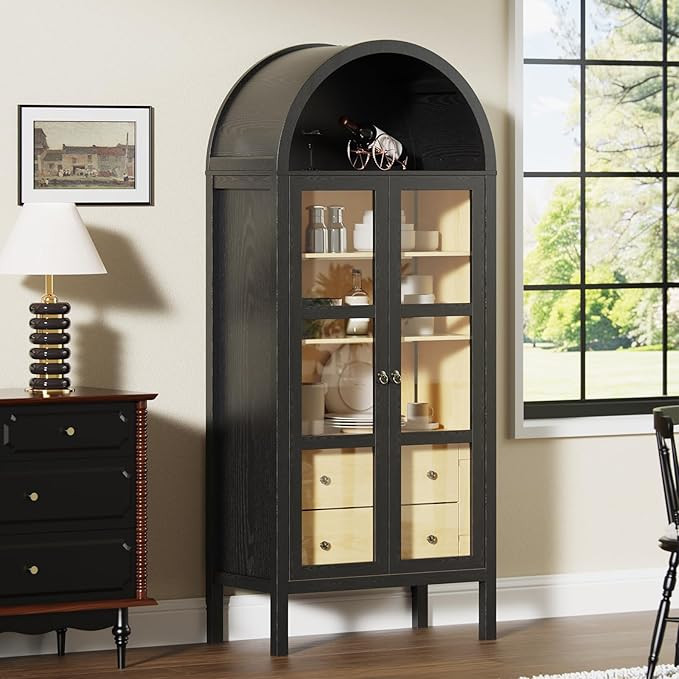 ROOMTEC Modern Farmhouse Arched Cabinet with Glass Doors,72" Tall Auto Sensor Light Arch Storage ... | Amazon (US)