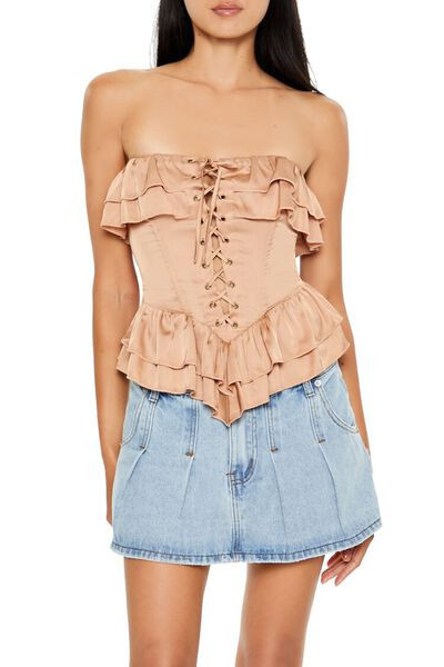 Satin Ruffle-Trim Tube Top | Forever 21