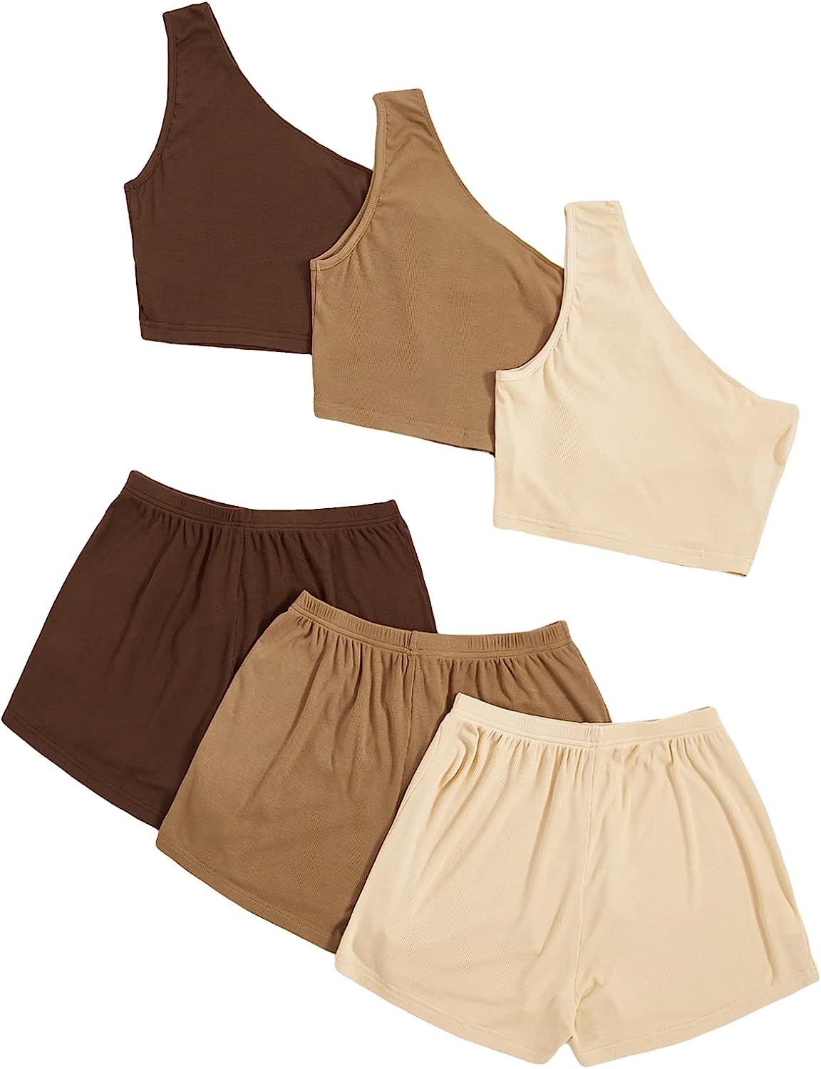 GORGLITTER Women's 3 Sets Pajama Set One Shoulder Crop Top and Drawstring Front Shorts Lounge Set... | Amazon (US)