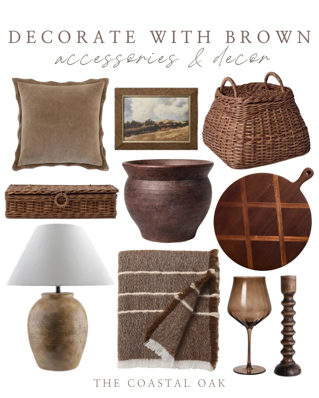 Brown home decor. Brown is the color of the year! I’ve found brown wicker baskets, brown ceramic lamp, brown wall art, brown throw pillow, and more linked below

#LTKHome #LTKSaleAlert #LTKFindsUnder50