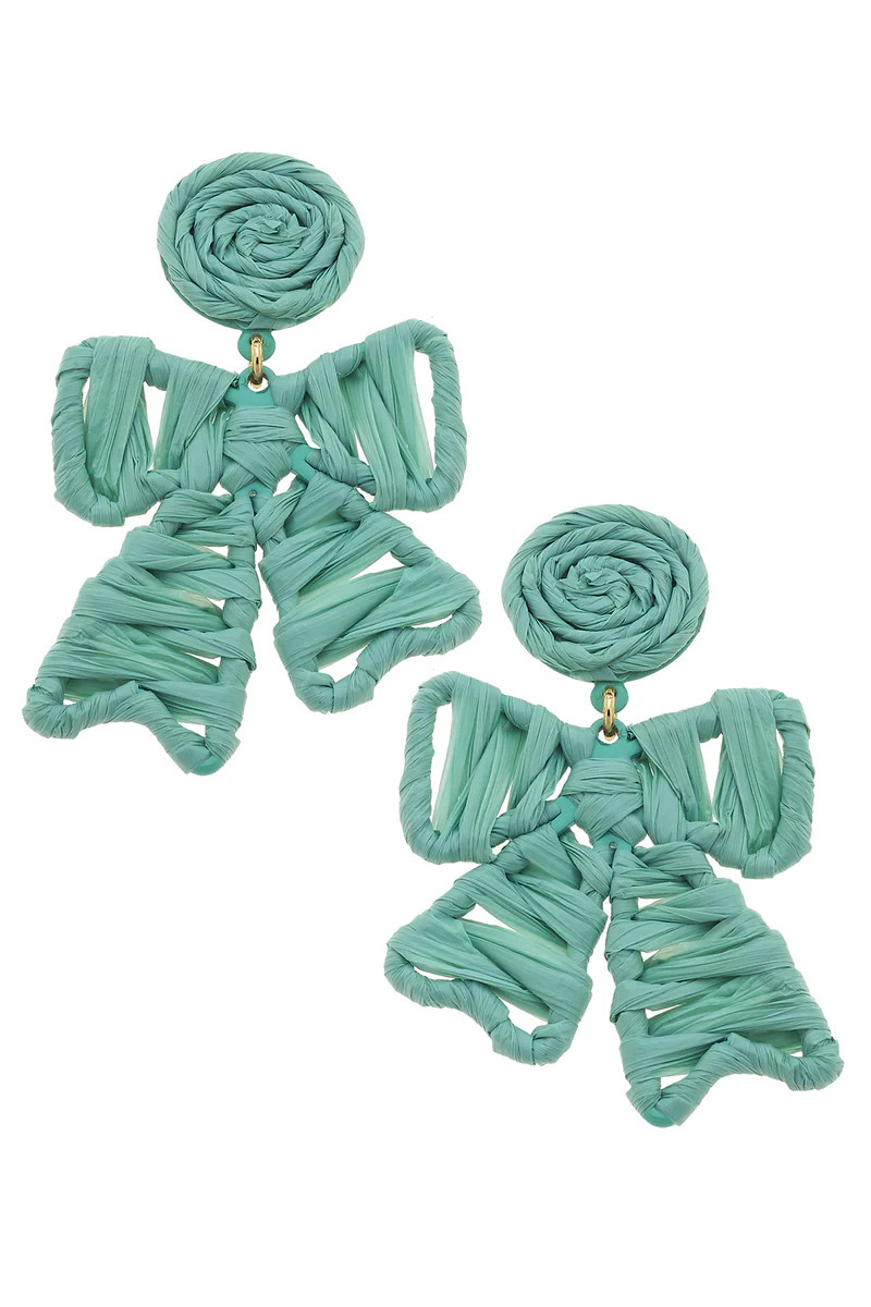 Willow Rattan Bow Earrings in Mint | CANVAS