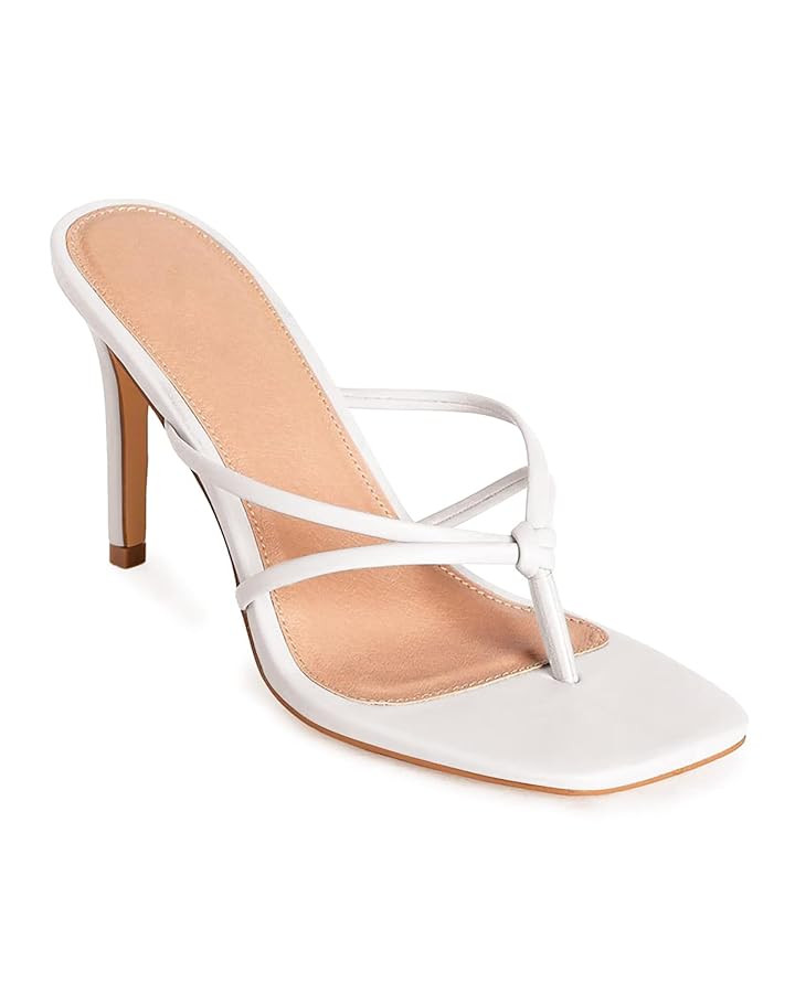 Coutgo Womens Strappy Heeded Sandals Square Toe Flip Flops Fashion Stiletto Thong Slip On Sandals | Amazon (US)