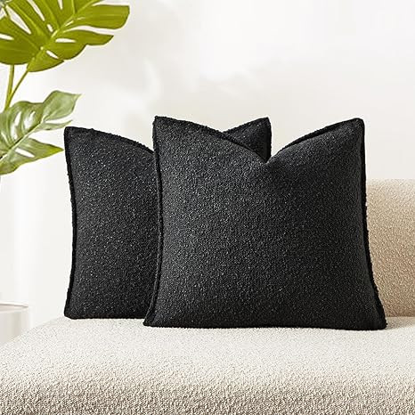 JUSPURBET Black Boucle Throw Pillow Covers 16x16 inch Set of 2 for Couch Bedroom Sofa Living Room... | Amazon (US)