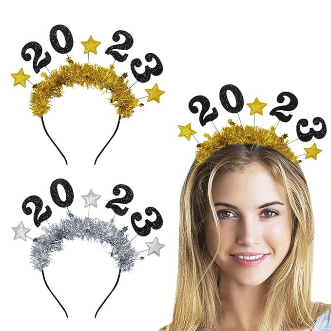 Amazon.com: 2 PCS 2023 Happy New Year Star Headband Tiara for Women Man Kids, Glitter Star Sequin... | Amazon (US)