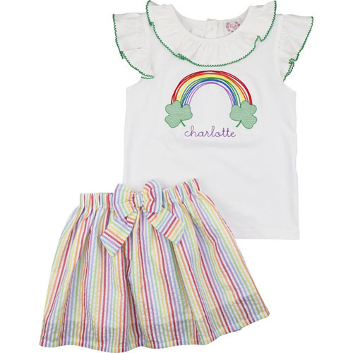 Seersucker Embroidered Shamrock And Rainbow Skirt Set | Cecil and Lou