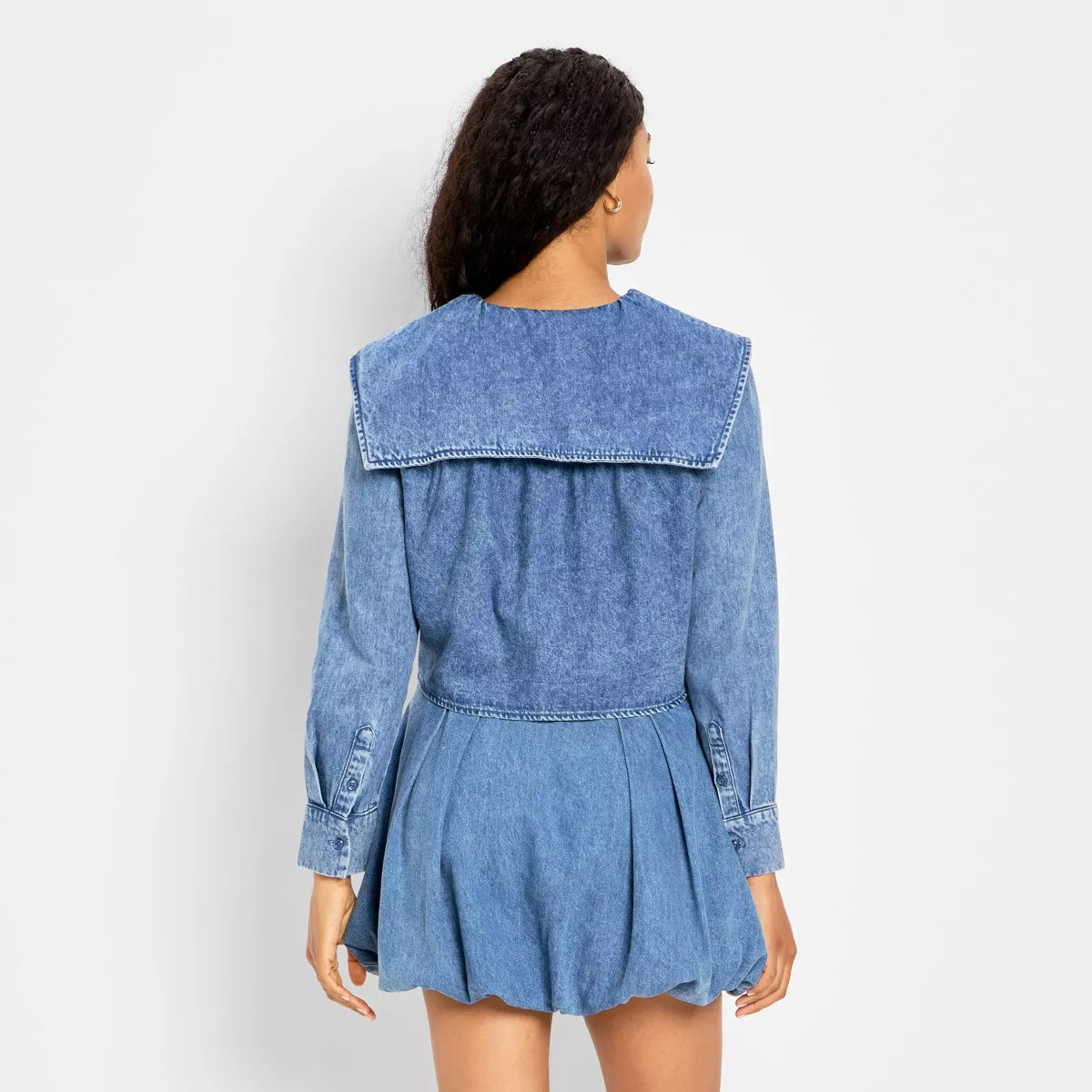 Women's Relaxed Flat Collar Long Sleeve Tie-Front Blouse - Future Collective Blue Denim | Target