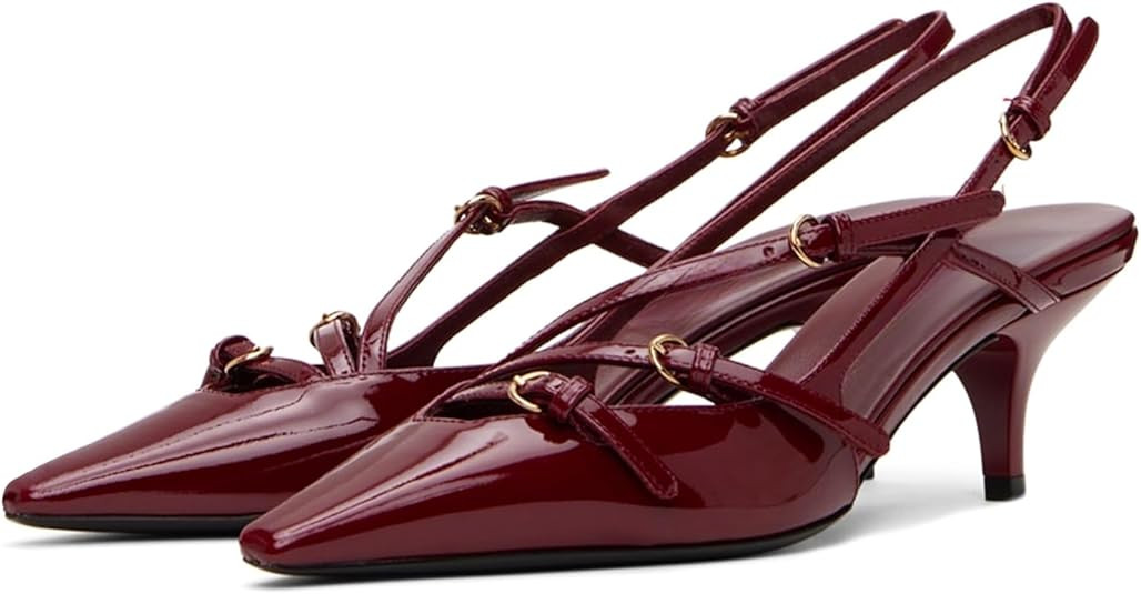 CORNMOOD Slingback Kitten Heels for Women Pointed Toe Stiletto Low Heels with Buckle Strap Heeled... | Amazon (US)
