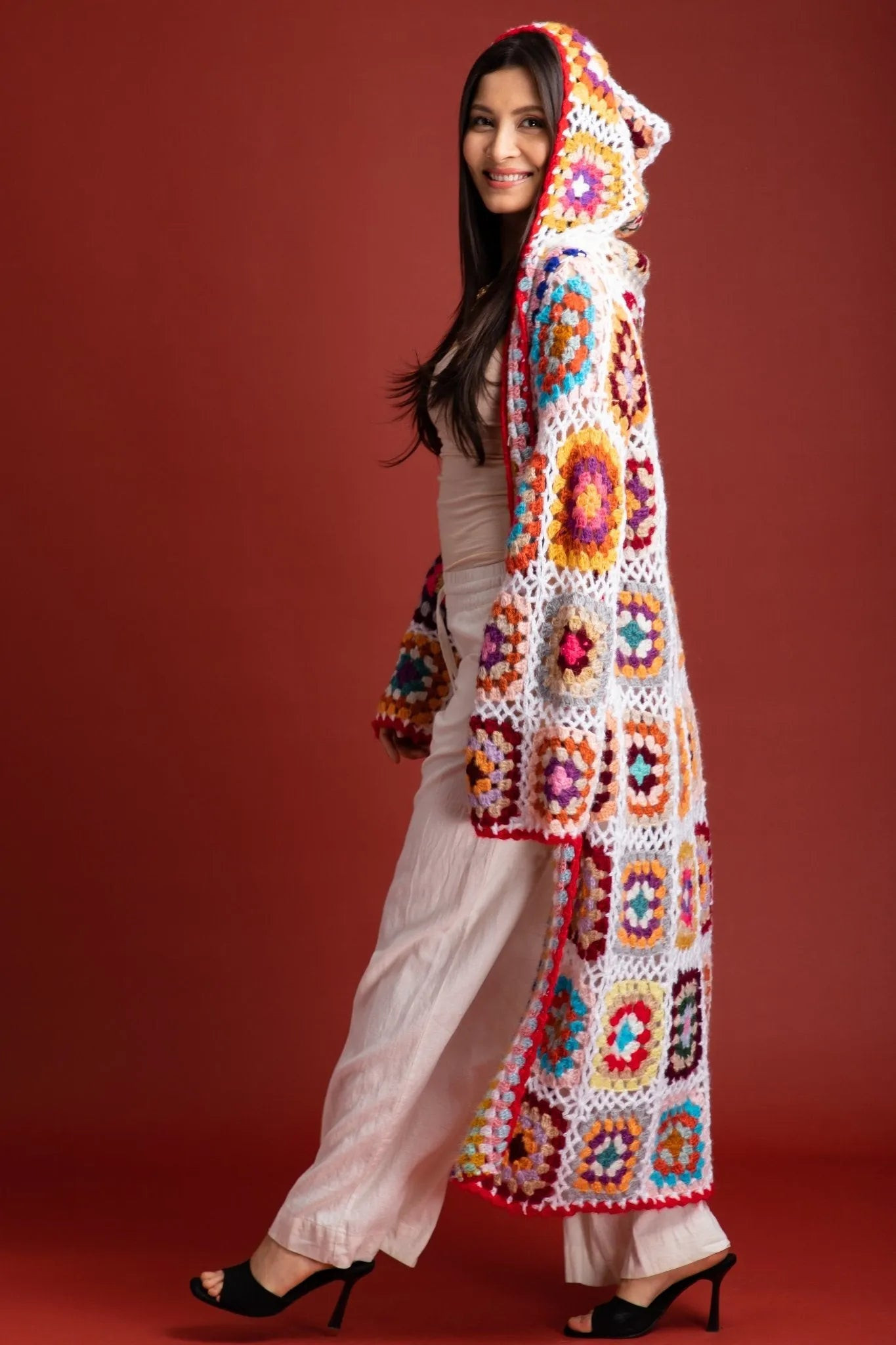 Hooded Granny Square Crochet Kimono | Saachi