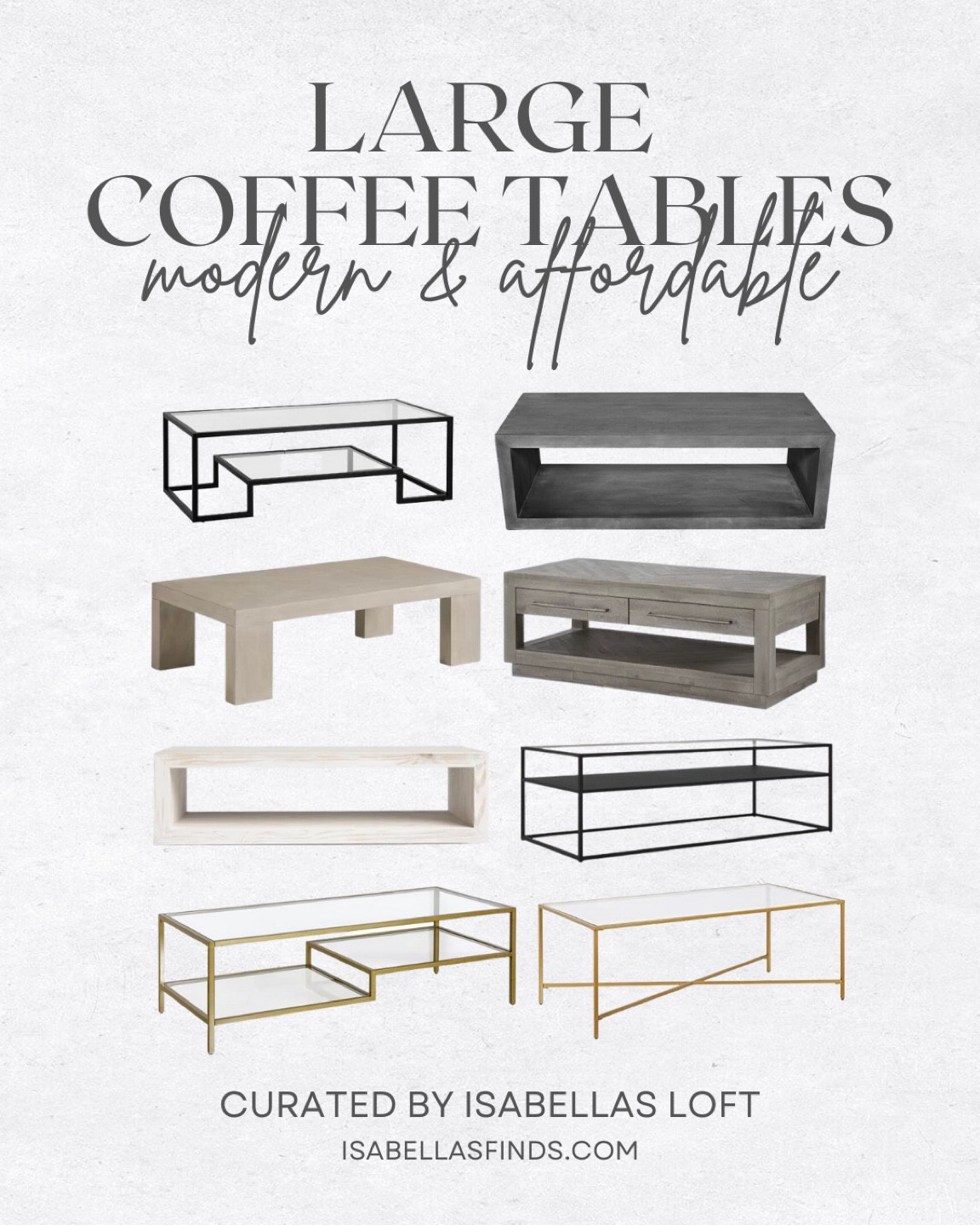 Large Coffee Tables • Modern & Affordable 

Media Console, Living Home Furniture, Bedroom Furniture, stand, cane bed, cane furniture, floor mirror, arched mirror, cabinet, home decor, modern decor, mid century modern, kitchen pendant lighting, unique lighting, Console Table, Restoration Hardware Inspired, ceiling lighting, black light, brass decor, black furniture, modern glam, entryway, living room, kitchen, bar stools, throw pillows, wall decor, accent chair, dining room, home decor, rug, coffee table 

#LTKhome #LTKsalealert #LTKstyletip