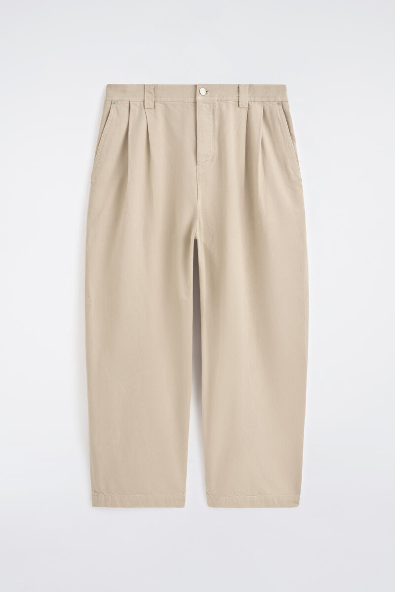Pleated Denim Relaxed-Fit Barrel-Leg Trousers in Beige | COS UK