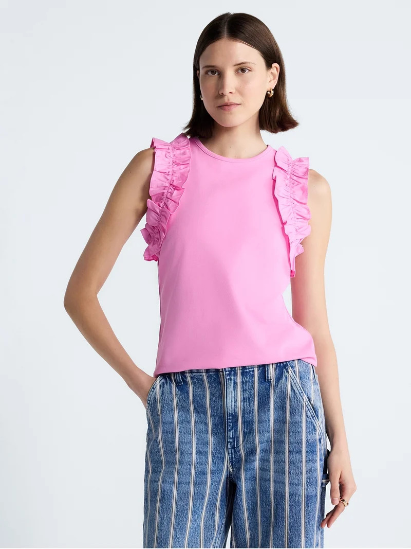 Free Assembly Women's and Women's Plus Ruffle Trim Mixy Tank Top, Sizes XS-4X | Walmart (US)