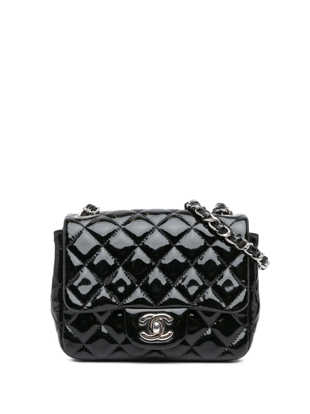 CHANEL Pre-Owned 2014 Mini Square Classic Patent Single Flap crossbody bag - Black | Farfetch Global