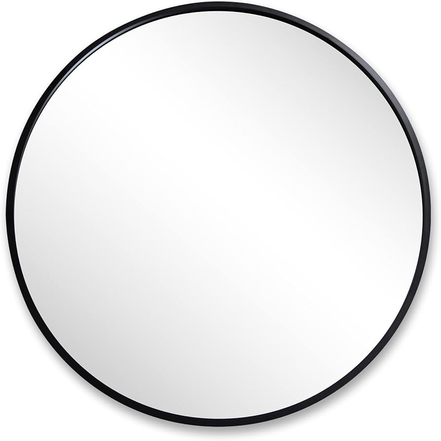 LEZEN Round Mirror 30 inch,Aluminum Alloy Frame Large Circle Mirror, Ultra HD Wall-Mounted Bathro... | Amazon (US)