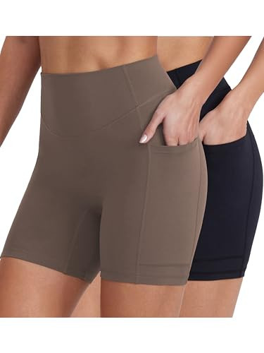 ENERBLOOM Biker Shorts for Women with Pockets, 5" Spandex Workout Shorts, Lightweight for Summer Cycling Running Yoga Gym Black Coffee XX-Large | Amazon (US)