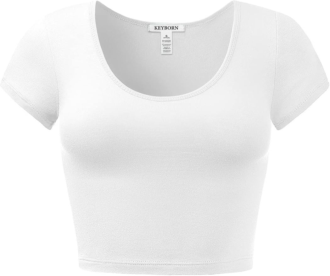 Women's Cotton Basic Scoop Neck Crop Short Sleeve Tops | Amazon (US)