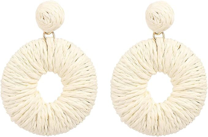 Women’s Raffia Drop Earrings Statement Rattan Earrings for Girls Boho Summer Beach Dangle Earri... | Amazon (US)