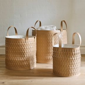 Round Leather Handled Baskets | West Elm (US)