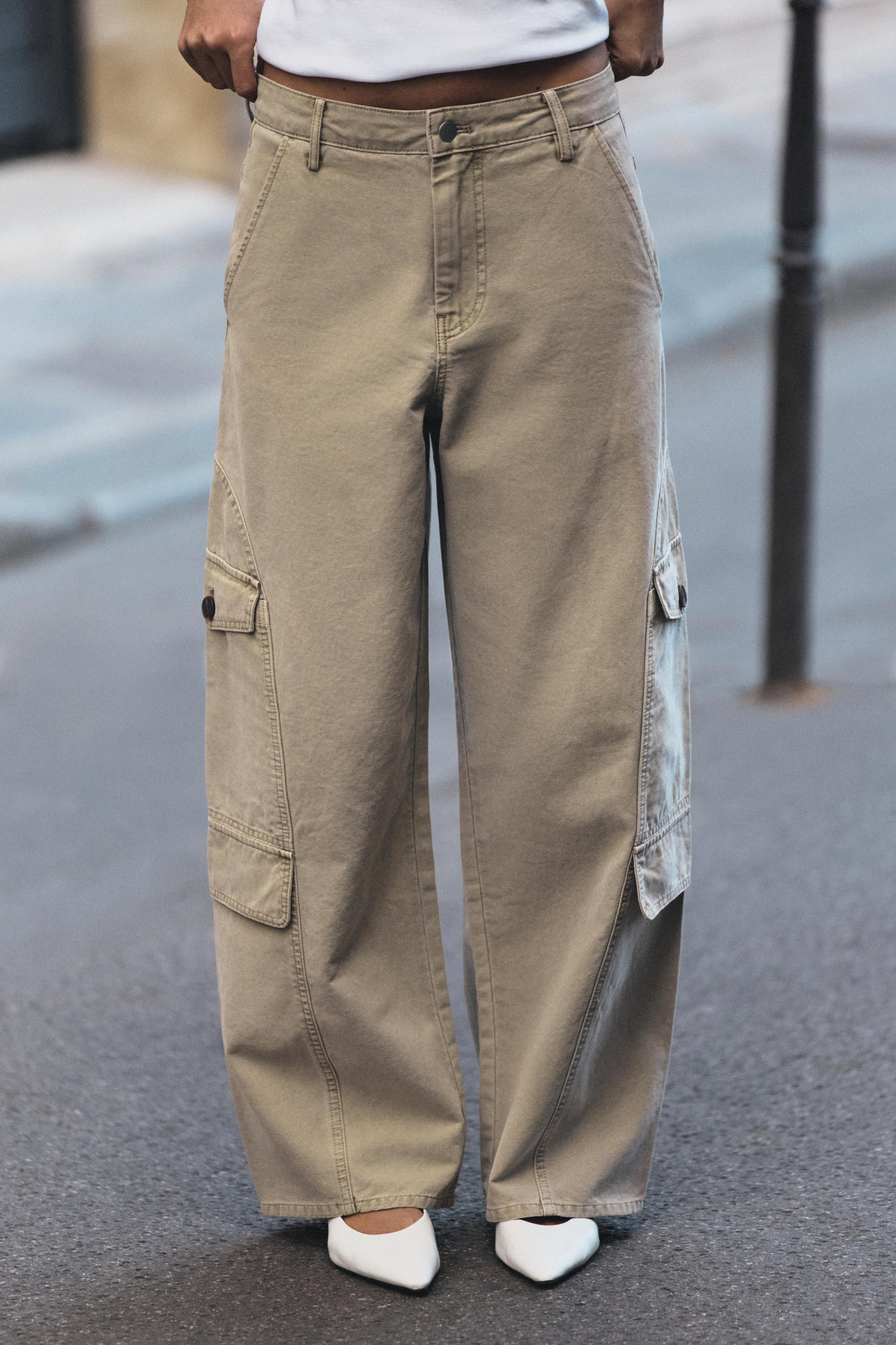 Zara - Washed-Effect Cargo Pants - Sand - S - Woman | Zara US