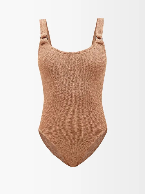 Hunza G - Domino Crinkle-knit Swimsuit - Womens - Brown | Matches (US)