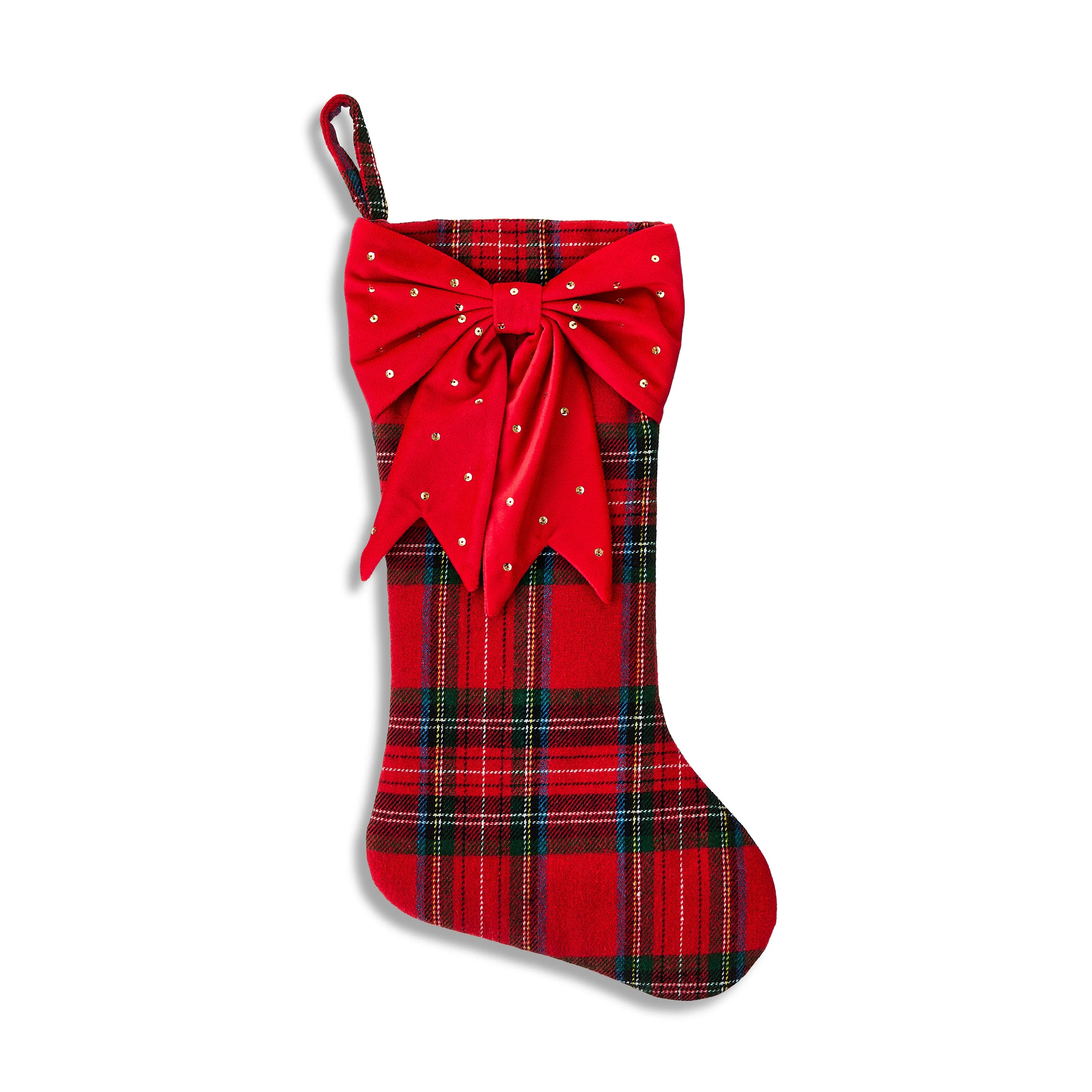 Holiday Time Traditional Red/Green Plaid Christmas Stocking, height is 18.5inch | Walmart (US)