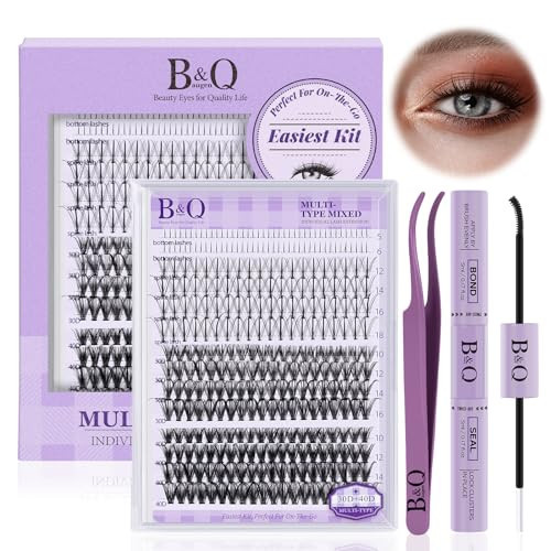 B&Qaugen B&Q Lash Extension Kit 10-16mm Eyelash Extension Kit Multi-Type A Lash Clusters Kit 256PCS Lash Clusters with Bottom Lashes, 7D Wispy Spikes Fans, Bond & Seal, Lash Tweezer （spike-A-10-16mm） | Amazon (US)