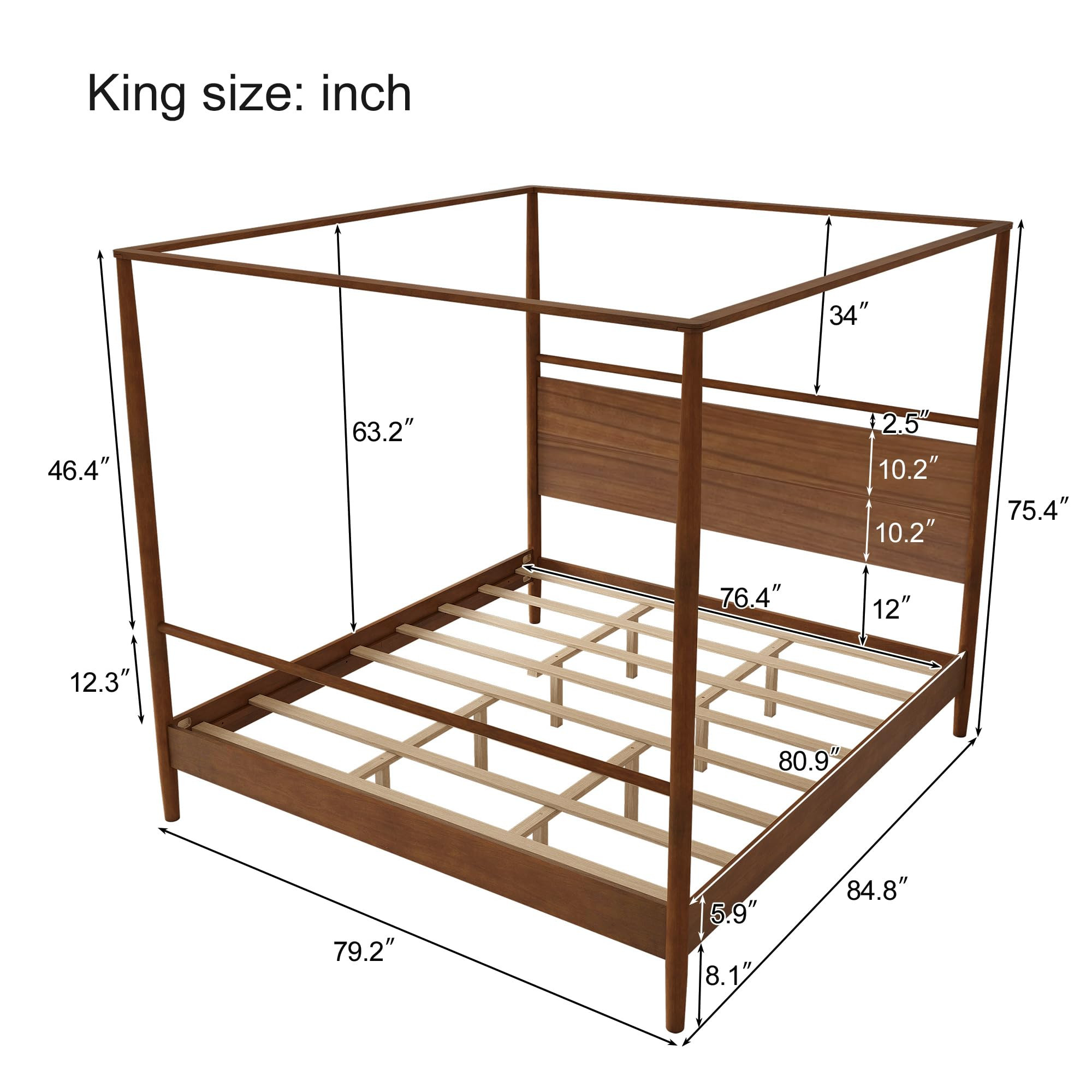 King Size Canopy Bed Frame, Solid Pine Wood Bed Frame with Built-in Headboard, 4 Posters Bed with... | Amazon (US)