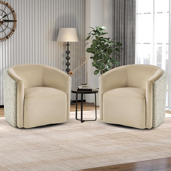 CANMOV Swivel Accent Chair Set of 2, 360° Swivel Barrel Chair with Armrest, Modern Round Armchai... | Amazon (US)