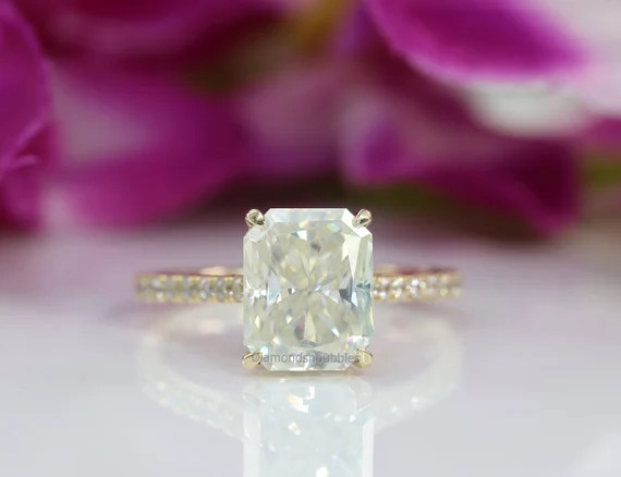 3.5 Carat Radiant Cut Moissanite Engagement Ring, Hidden Halo Ring, Solitaire With Accent Diamond... | Etsy (US)