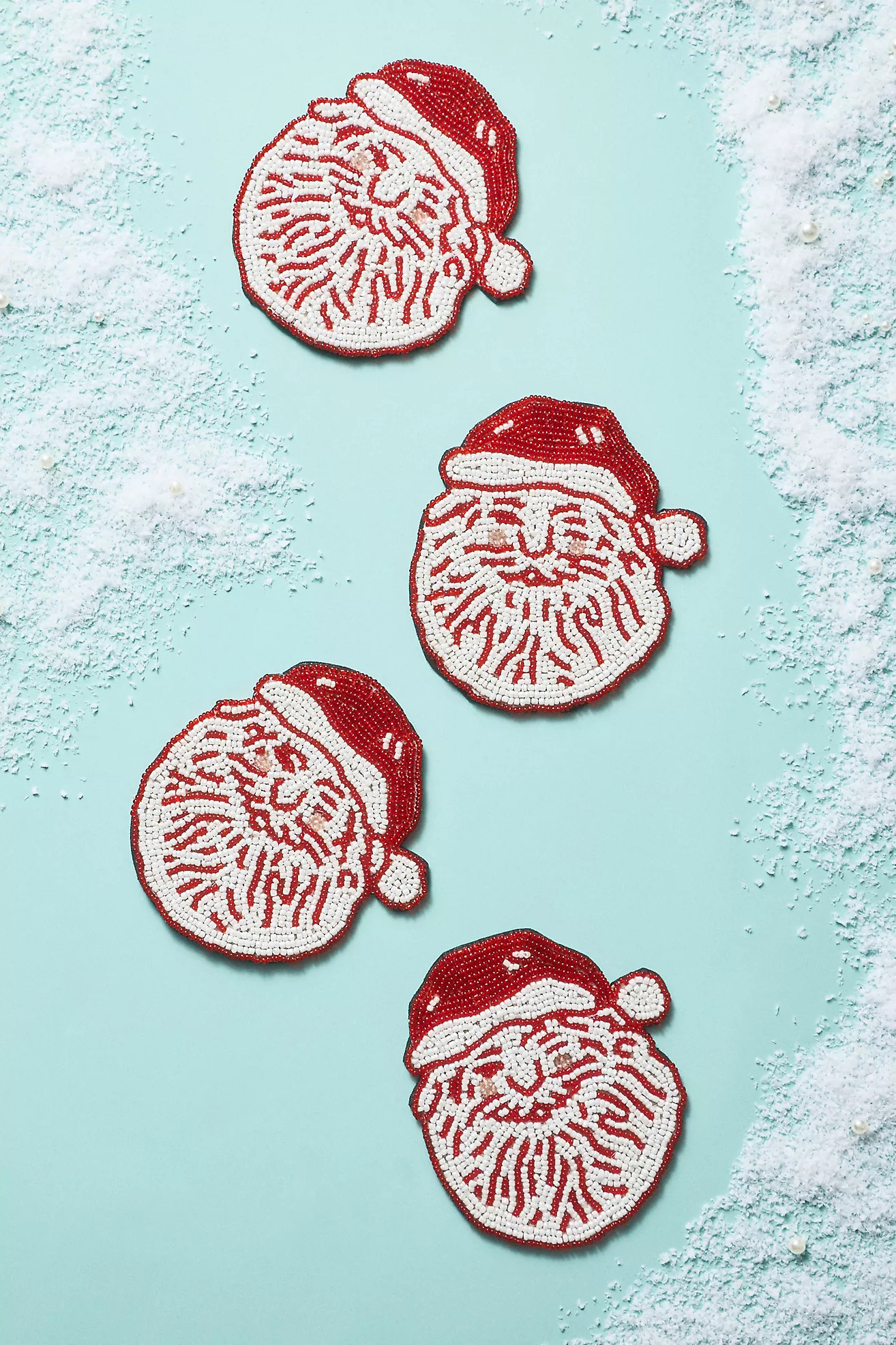 Beaded Santa Coasters, Set of 4 | Anthropologie (US)
