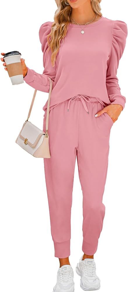 Onedreamer Sweatsuits for Women 2 Piece Outfits Puff Long Sleeve Crewneck Pullover Sweatshirt Jog... | Amazon (US)