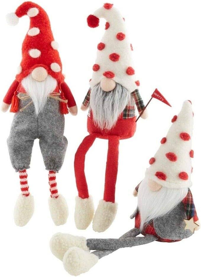 Amazon.com: Mud Pie Gnome for The Holidays 9'' H Christmas Dangle Leg Gnomes 3-Piece Set 42600576... | Amazon (US)